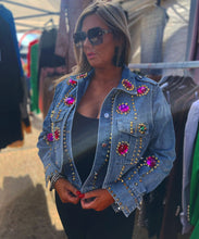 Load image into Gallery viewer, Denim pink gem jacket

