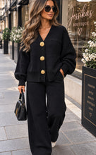 Load image into Gallery viewer, Cable knit gold button loungewear** no pockets**
