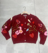 Load image into Gallery viewer, Burgundy funky graphic cardigan

