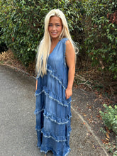 Load image into Gallery viewer, Darker denim ruffle frill maxi
