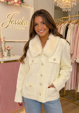 Load image into Gallery viewer, Cream faux fur luxe cardigan
