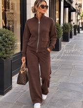 Load image into Gallery viewer, Brown zip up tracksuit
