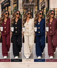 Load image into Gallery viewer, Cable knit gold button loungewear** no pockets**

